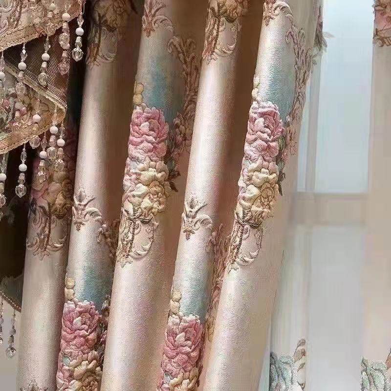 高精密提花粉色欧式公主窗帘温馨浮雕客厅卧室落地遮光豪华帘高档