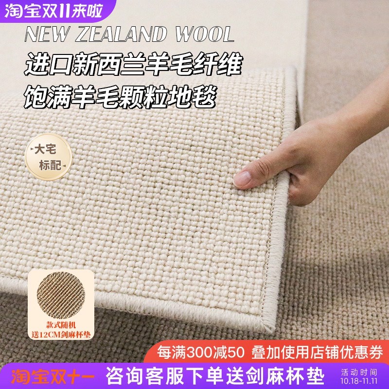 新西兰羊毛地毯客厅高级轻奢加厚地毯茶几沙发家用卧室床边毯地垫