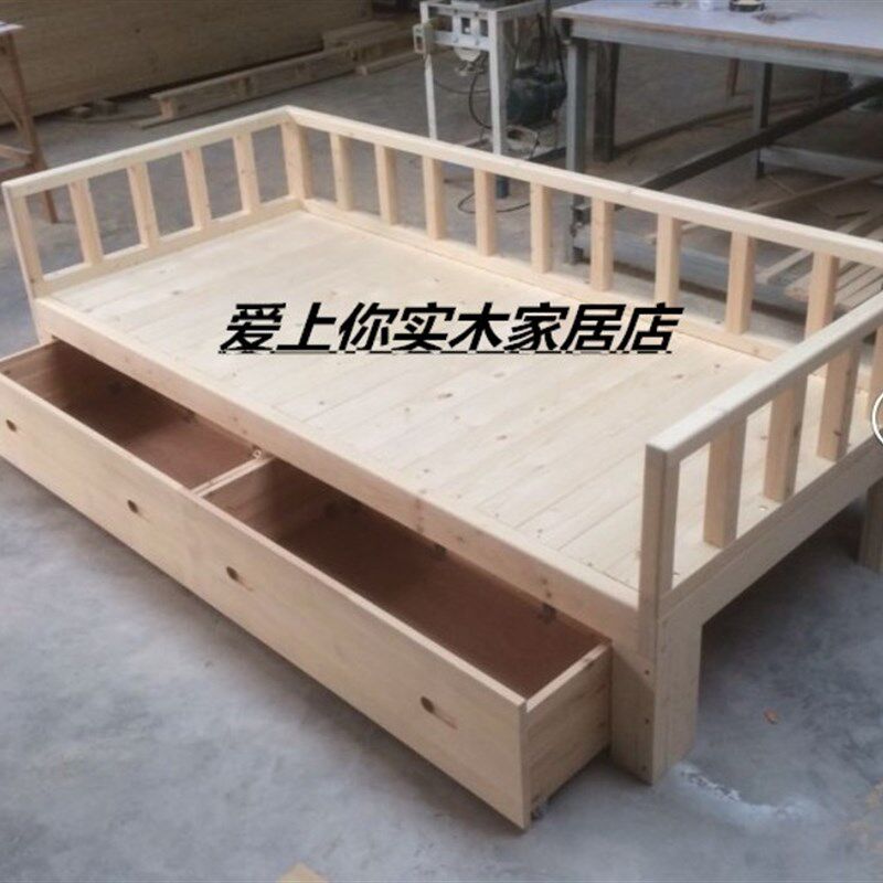 全实木沙发床护栏床儿童床加宽床松木单人硬板床双人床拼床可定制