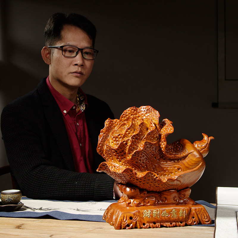 花梨实木质雕刻白菜摆件家居装饰工艺品摆设客厅玄关店铺开业送礼