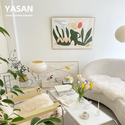 YASAN 纯手工手绘客厅油画简约艺术画竖版装饰画沙发背景墙挂画