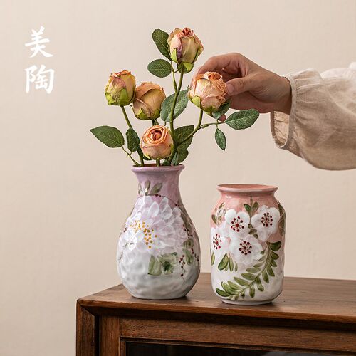 景德镇陶瓷花瓶美陶手绘家用客厅插花干花民宿台面禅意小花器摆件
