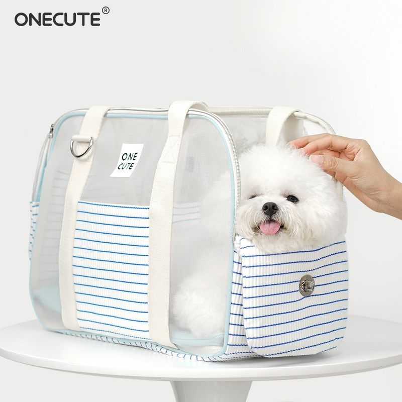 ONECUTE宠物夏季狗狗外出便携包蓝白条纹透气狗包单肩手提猫包