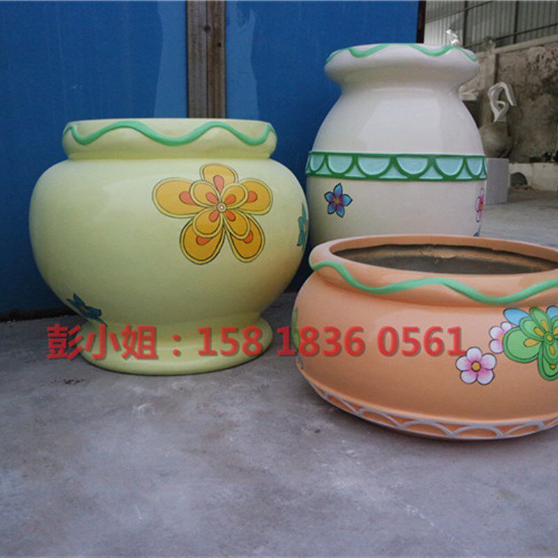 玻璃钢彩绘花盆组合户外公园商场美陈简约花盆装饰花器花瓶定制