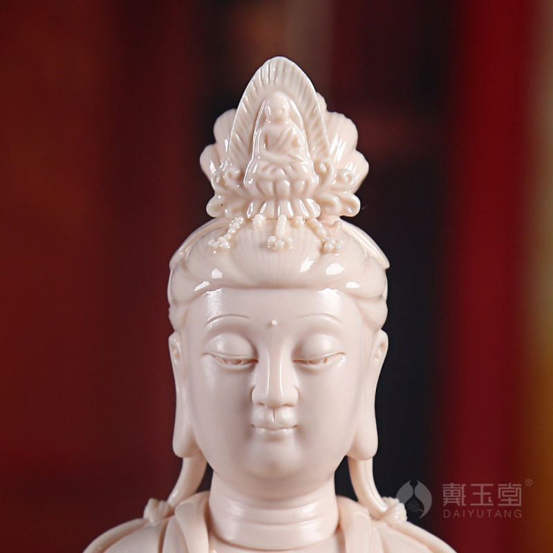 戴玉堂陶瓷文殊普萨普贤菩萨像佛像客厅家用供奉德化白瓷文书摆件