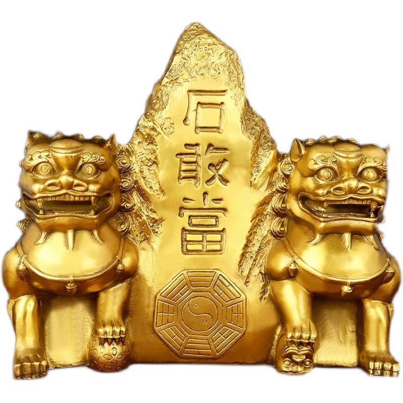 铜双狮字石敢当家用大门口摆件客厅公司铜狮子大小号一对工艺礼品