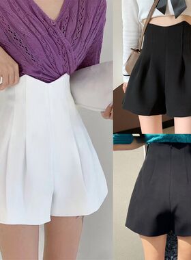 短裤子大尺码女装超高腰热裤休闲裤外穿夏季胖MM学生西装a型阔腿