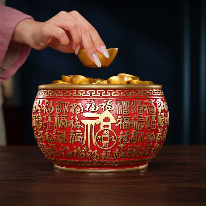 彩铜《百福聚宝盆》摆件家居玄关办公室桌面装饰品开业乔迁礼品