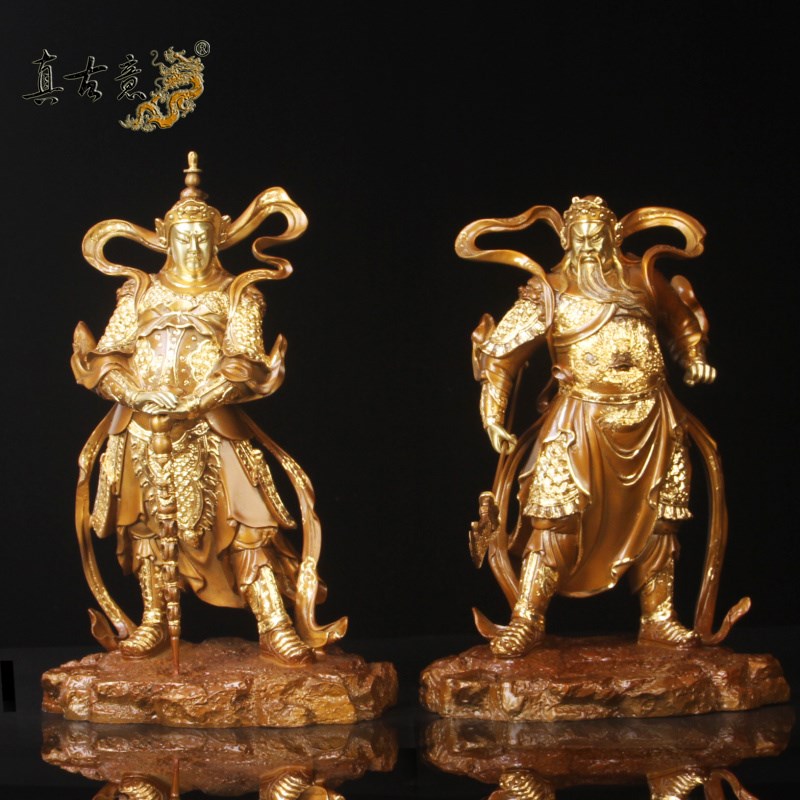 真古意 黄铜韦陀关公铜像摆件关二爷武财神像摆件客厅装饰品摆设