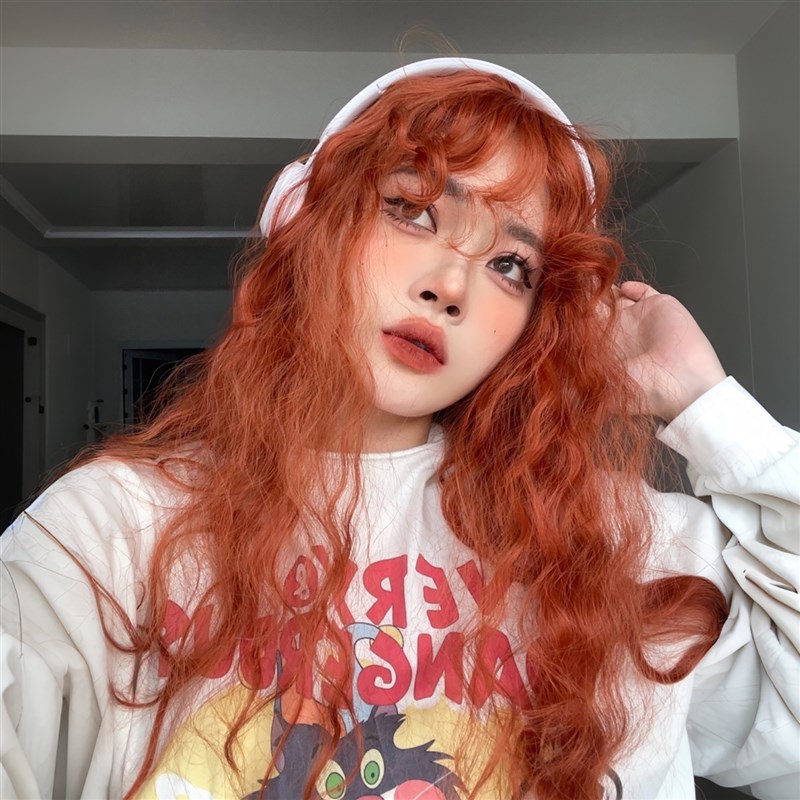 脏橘色假发羊毛卷橘红橘棕长卷发lolita亮橙cos万用全头套女波浪
