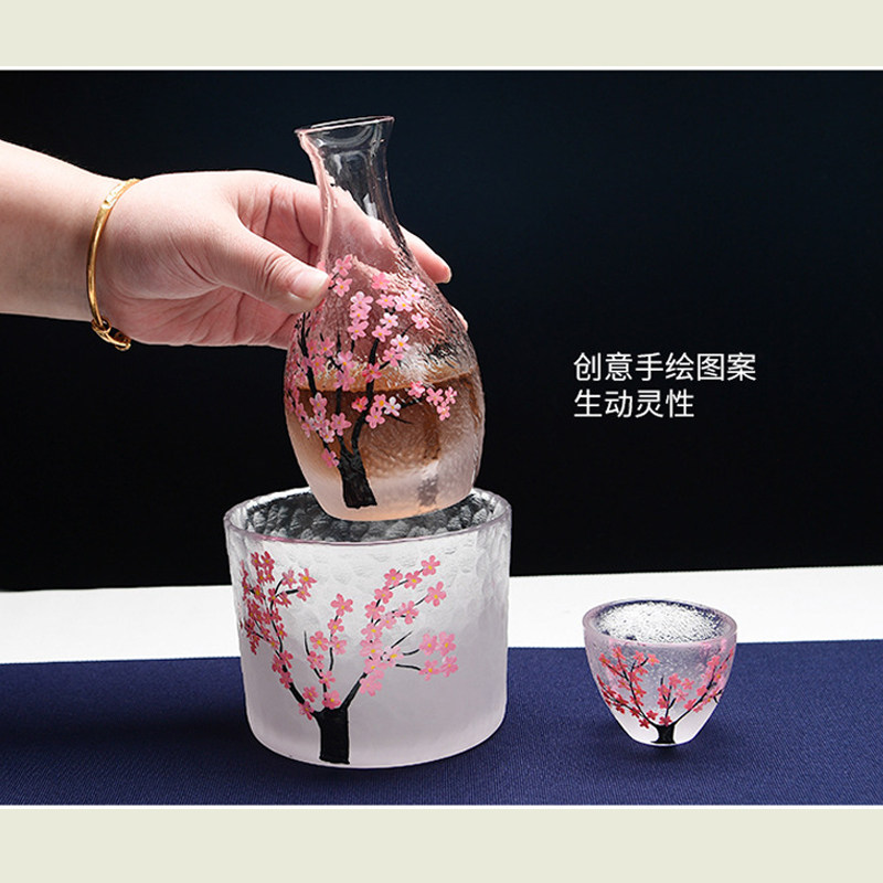 日式手绘樱花清酒杯子果酒杯清酒壶酒具套装梅酒米酒杯少女一口杯