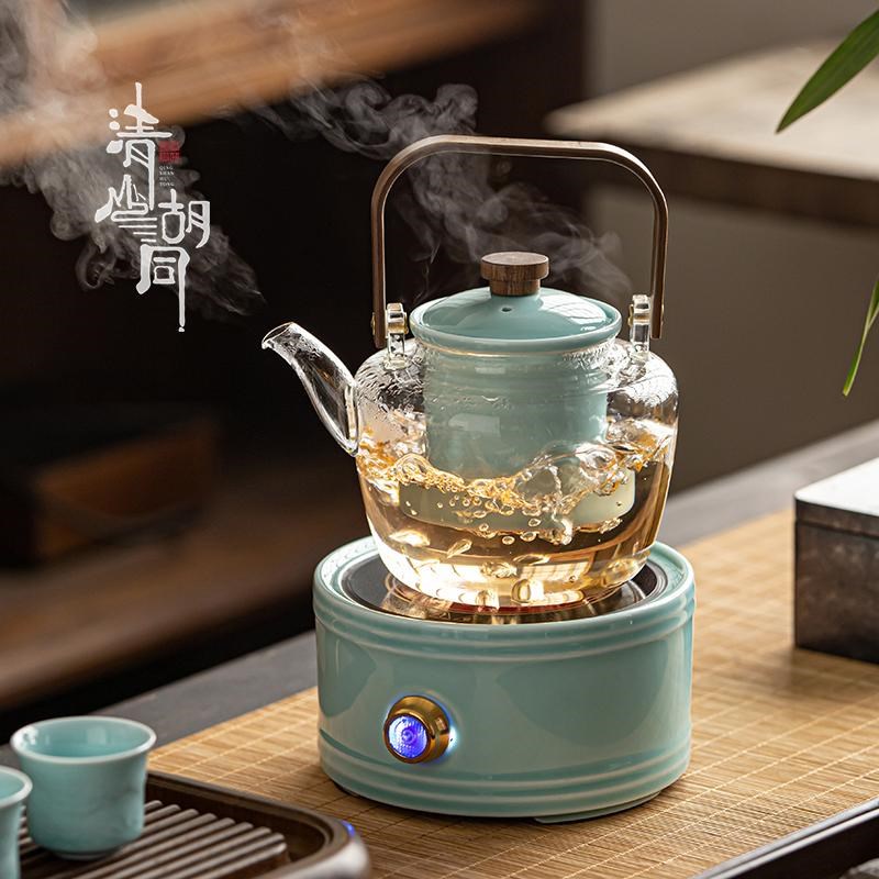 青瓷蒸煮一体内胆玻璃壶耐热玻璃烧水煮茶壶家用陶瓷电陶炉套装