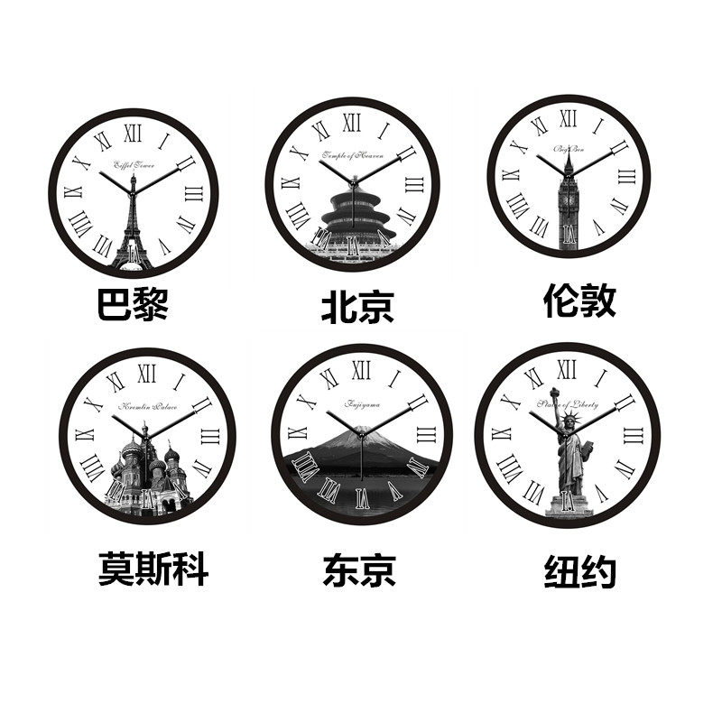 酒店大堂挂钟宾馆前台时钟创意金属圆形静音客厅挂钟金色世界时钟