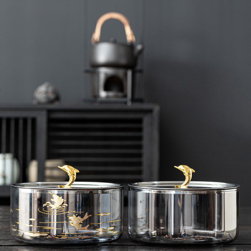 电陶电磁炉加热玻璃茶洗带盖茶道配件洗茶碗水盂加厚杯洗缸消毒锅