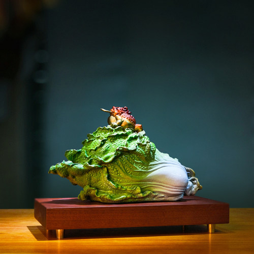 《缠抱百财》金蟾白菜铜摆件手工艺品家居客厅电视柜博古架装饰品