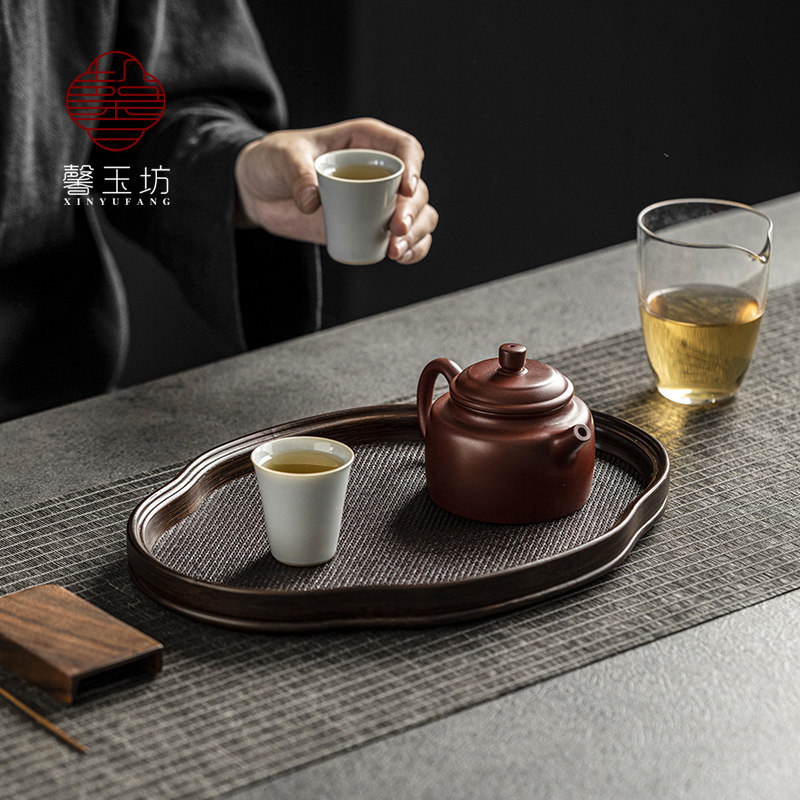复古竹制托盘海棠形编织蓆麪茶托盘日式高档干泡台茶奉茶盘壶托盘