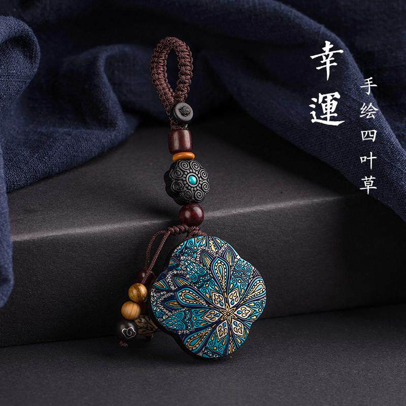 中国风定制刻字汽车钥匙挂件男女高档创意檀木网红情侣挂饰钥匙扣
