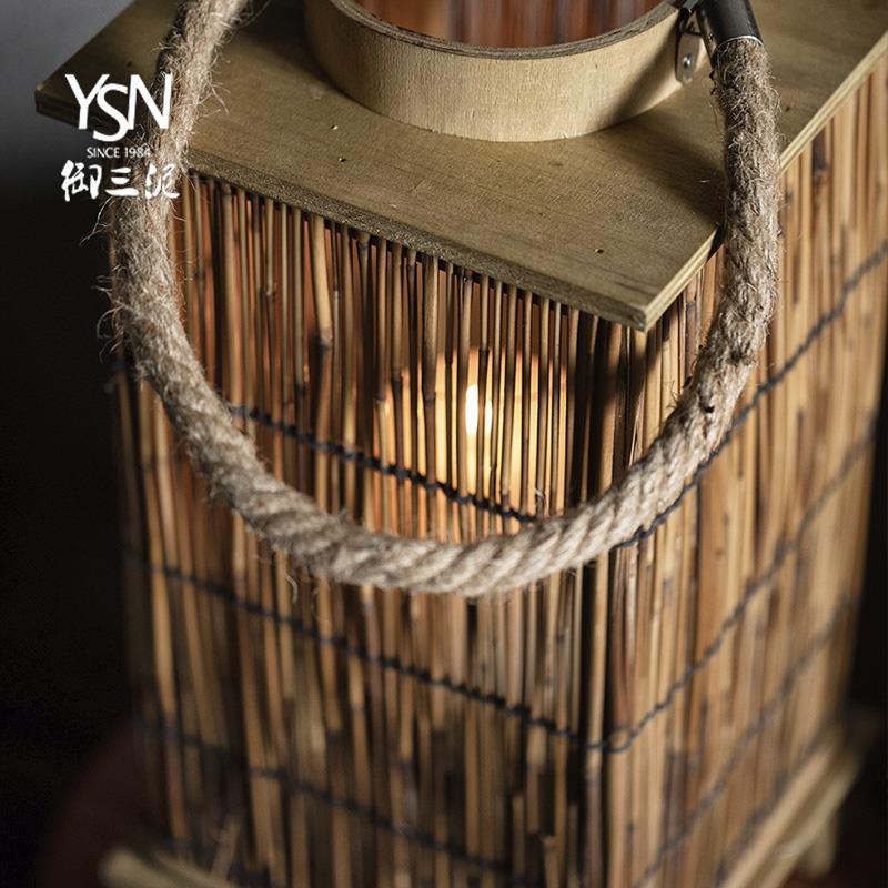 御三泥木质手提灯笼绳编竹编烛台夜灯烛光晚餐厅乡村摆件拍照道具