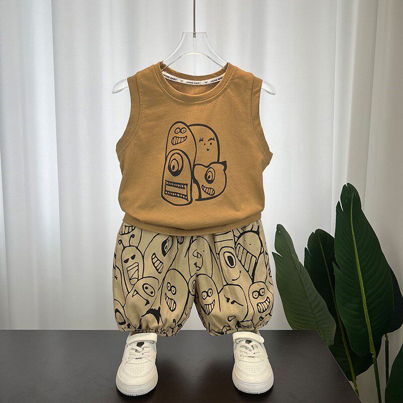 男童背心套装夏季薄款无袖纯棉宝宝夏天衣服度假简约穿搭儿童夏装图片