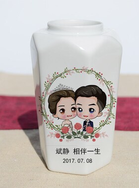 创意定做照片纪念品陶瓷花瓶情侣结婚送礼品摆件时尚家居插花花器