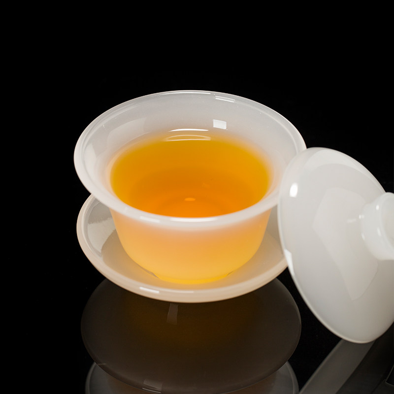 月光白玉瓷三才盖碗茶杯单个小号加厚功夫茶具手抓茶碗防烫手专用