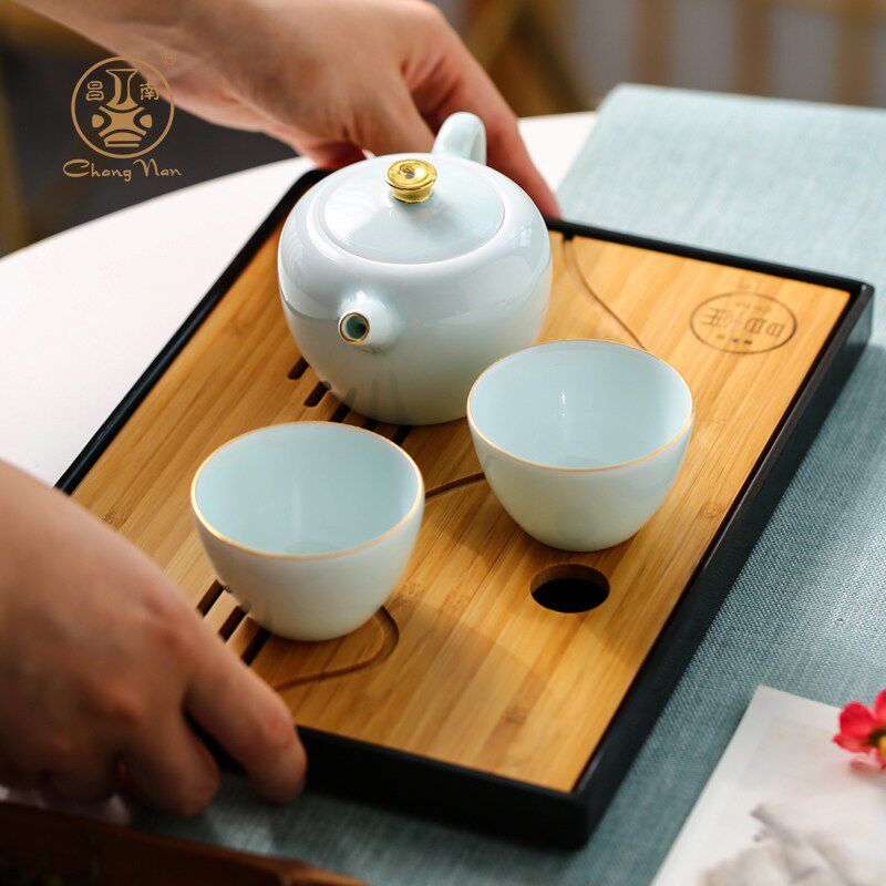 昌南一壶二杯功夫茶具小套装景德镇影青一壶两杯2人陶瓷茶壶茶杯