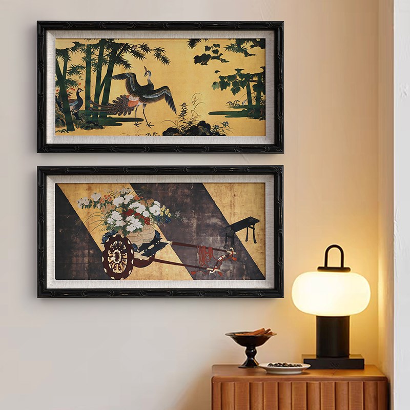 《千鹤》法式中国风实木装饰画仙鹤长寿客厅沙发背景墙长方形挂画