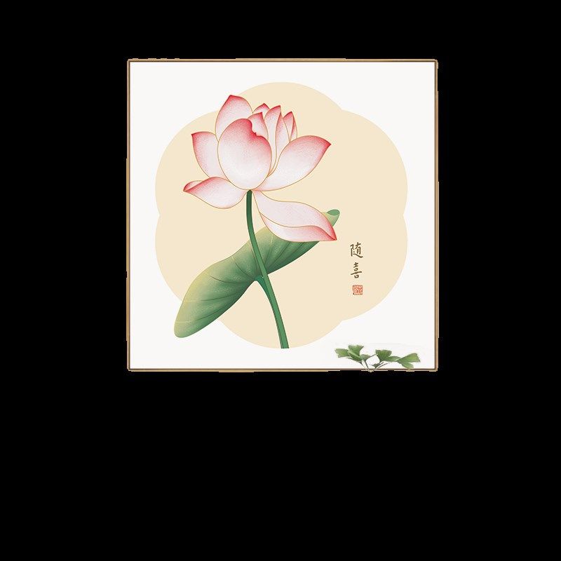 荷花新中式玄关装饰画荷叶挂画客厅走廊过道墙画随喜禅意斗方国画