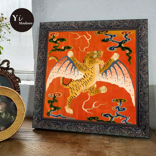 如虎添翼中古风轻奢小众艺术复古装饰画中式客厅卧室沙发背景挂画