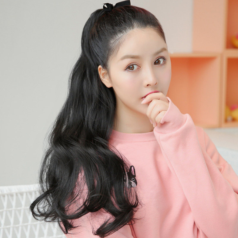 假发女马尾卷发大波浪真人发 65长捆绑式接发辫 时尚微卷假发马尾