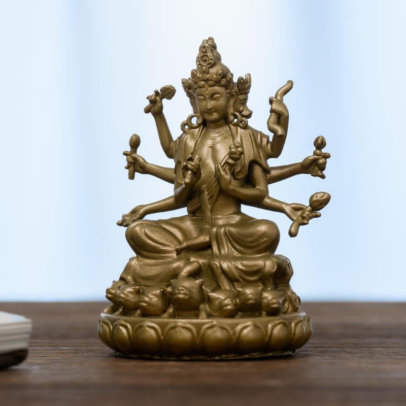 纯黄铜支天摩利菩萨佛像摆件中式禅意随身佛精致好看书房家居装饰