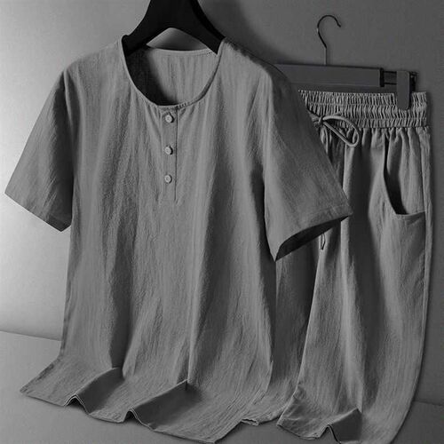 男夏季套装唐装中老年人夏装男装中国风棉麻短袖短裤汉服复古装