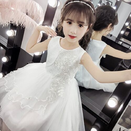 夏季蕾丝白色连衣裙小女孩公主裙女童演出服生日伴娘礼服蓬蓬裙