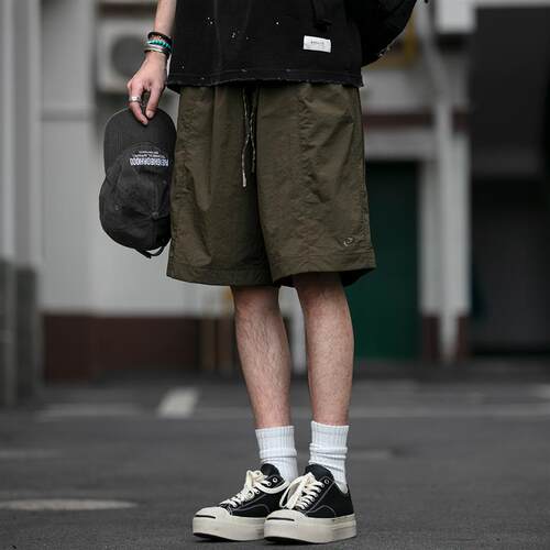夏季防水快干UV尼龙沙滩裤男美式潮牌宽松休闲运动五分裤工装短裤