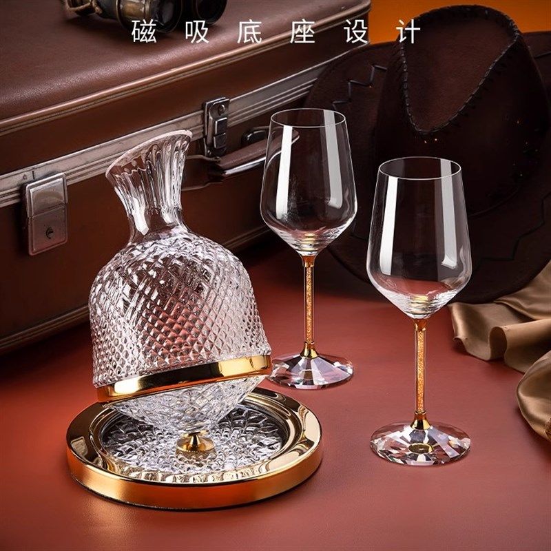 红酒杯轻奢高级感家用水晶玻璃高脚杯子旋转葡萄醒酒器勃艮第酒具