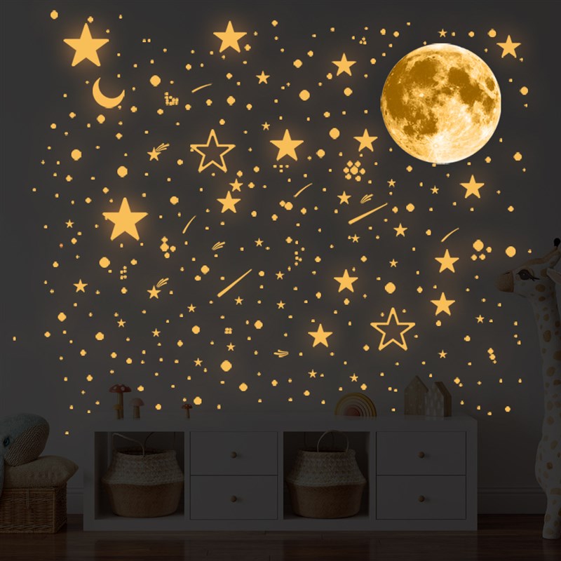 月球星星夜光天花板遮丑美化装饰画荧光发光不伤墙贴纸画自贴防水