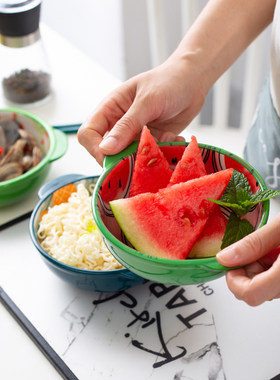 个性陶瓷双耳碗北欧碗甜品碗创意家用儿童碗可爱餐具宝宝碗吃饭碗