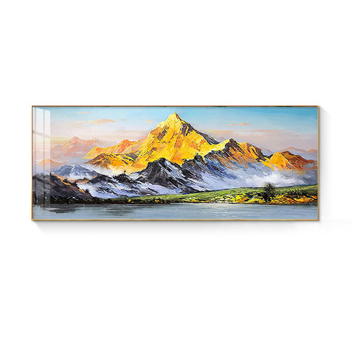 日照金山客厅装饰画手绘油画沙发背景墙挂画背有靠山聚财山水壁画