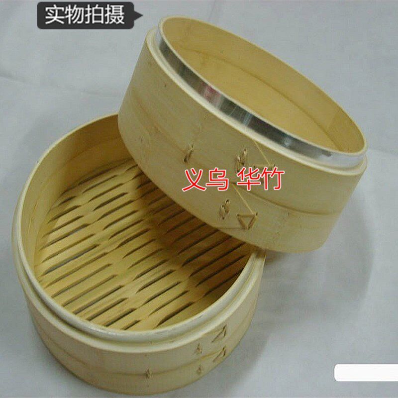 包邮毛竹蒸笼铝口加深加固蒸锅竹笼屉 外径30厘米3层1盖深7