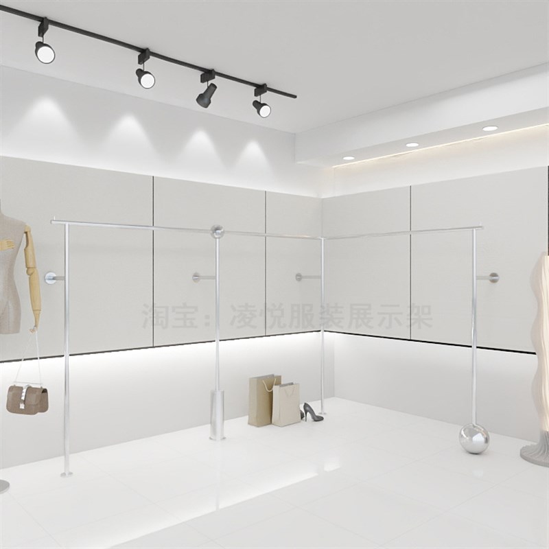 服装店不锈钢拉丝展示架儿童男女装挂衣架上墙货架女装轻奢挂衣杆