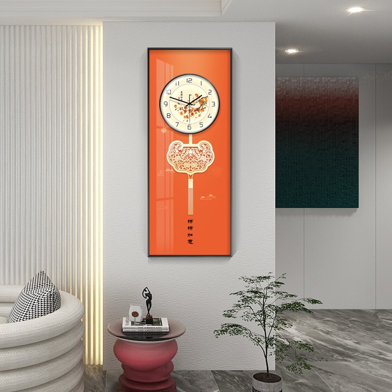 中式饭厅装饰画玄关钟表客厅挂画高档饭厅餐桌背景墙挂钟壁画时钟