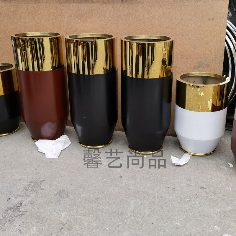 不锈钢花瓶 干花花瓶摆件客厅插花花器 落地金属花盆美陈花瓶花钵