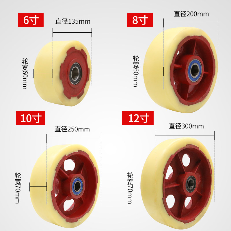 12寸超重型脚轮铁芯尼龙单轮6寸8寸10寸推车轮子载重1吨车轮