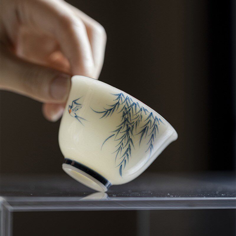 一品仟堂青己玉泥手绘釉下彩品茗杯功夫茶具家用青花茶杯泡茶单杯