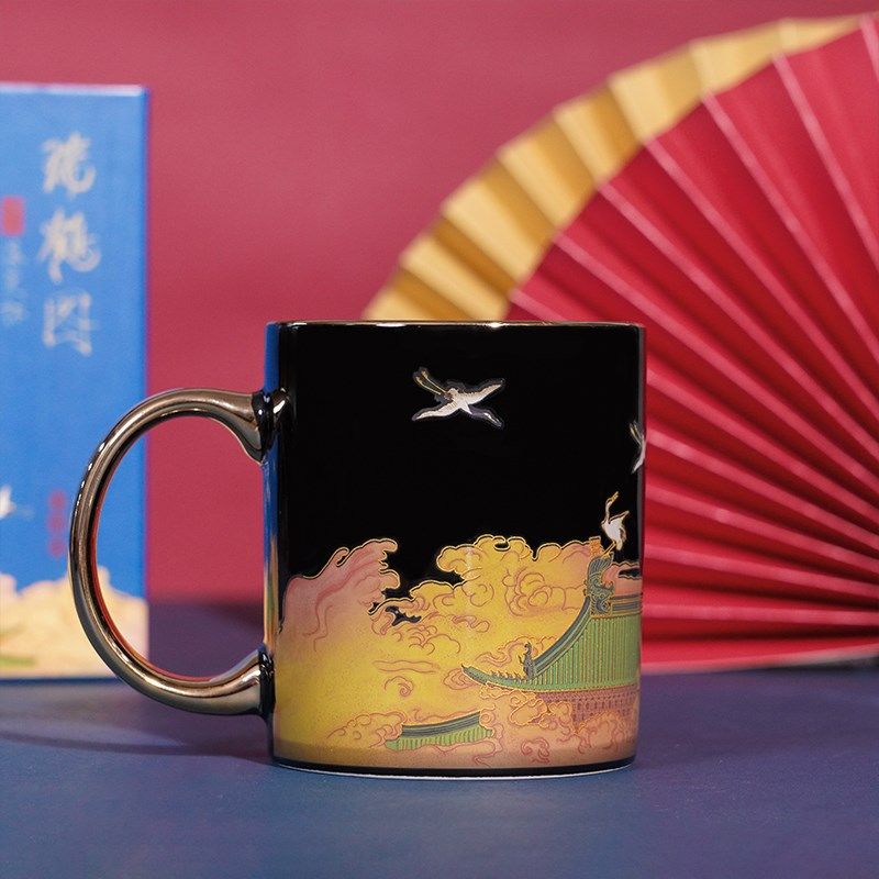 瑞鹤图感温变色杯中国景德镇御器研究院出品高端年会礼品生日礼物