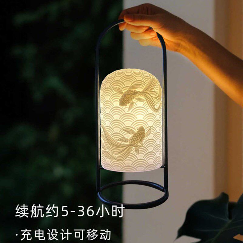 陶瓷小夜灯充电新中式3W小夜灯触控开关台灯床头灯氛围灯睡眠灯