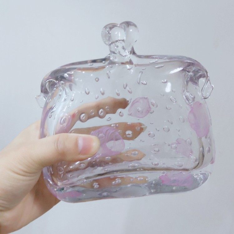 纯手工水晶料迷你小型桌花器樱花粉色花瓶钱夹钱包袋家居装饰摆件