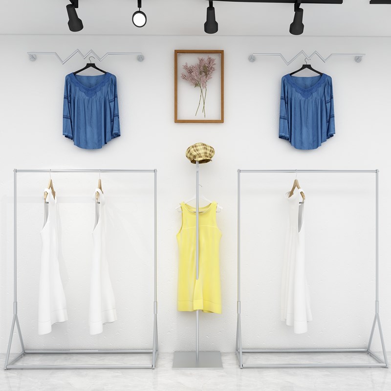 服装店展示架衣架落地式组合童装落地女装挂衣陈列侧挂架银色货架