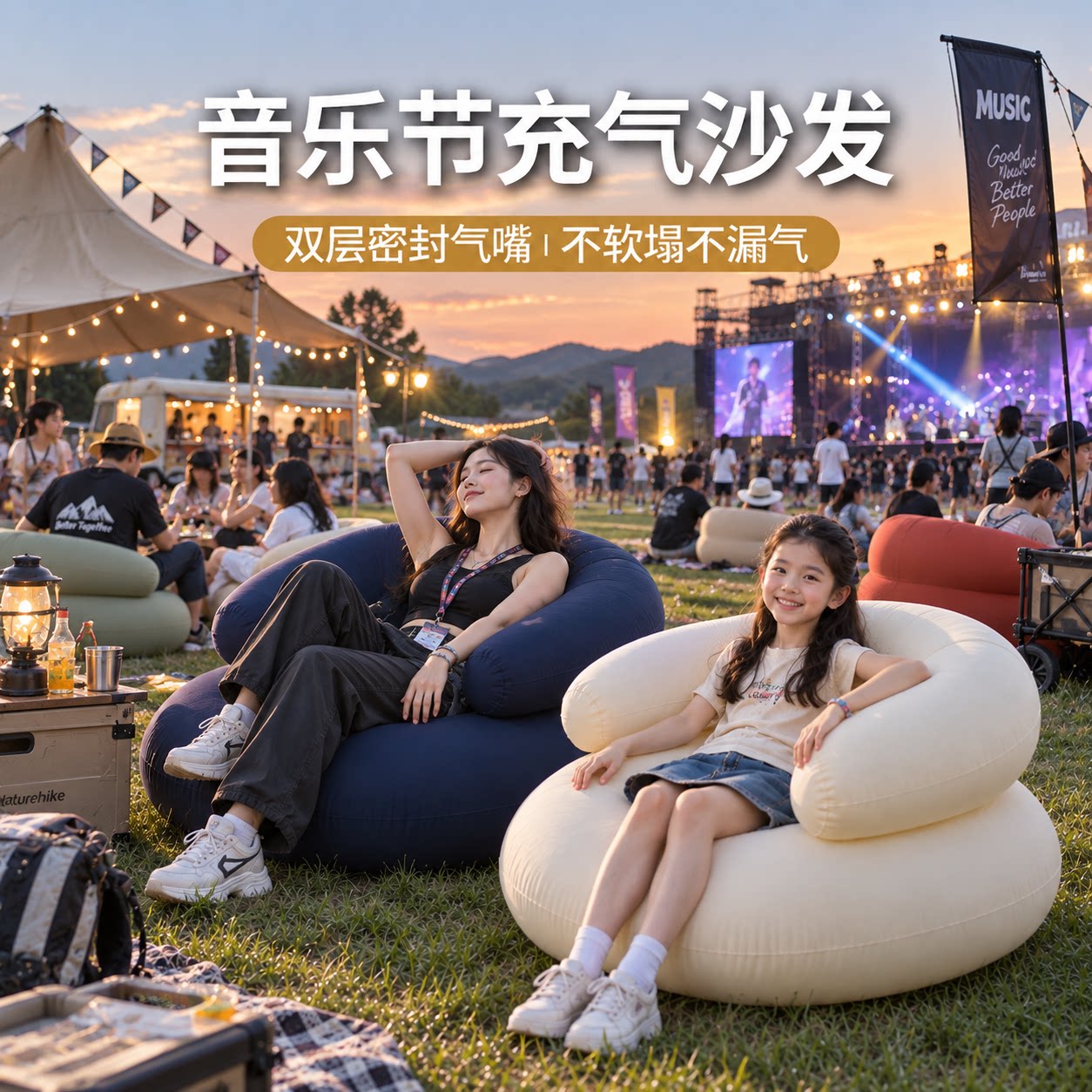 音乐节充气沙发一键自动充气图片