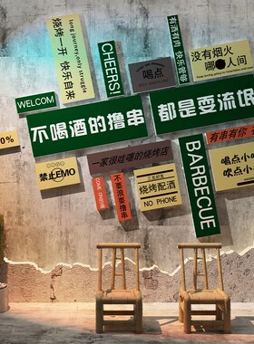 网红火锅店墙面装饰品壁画拍照打卡区背景氛围布置工业风立体贴纸